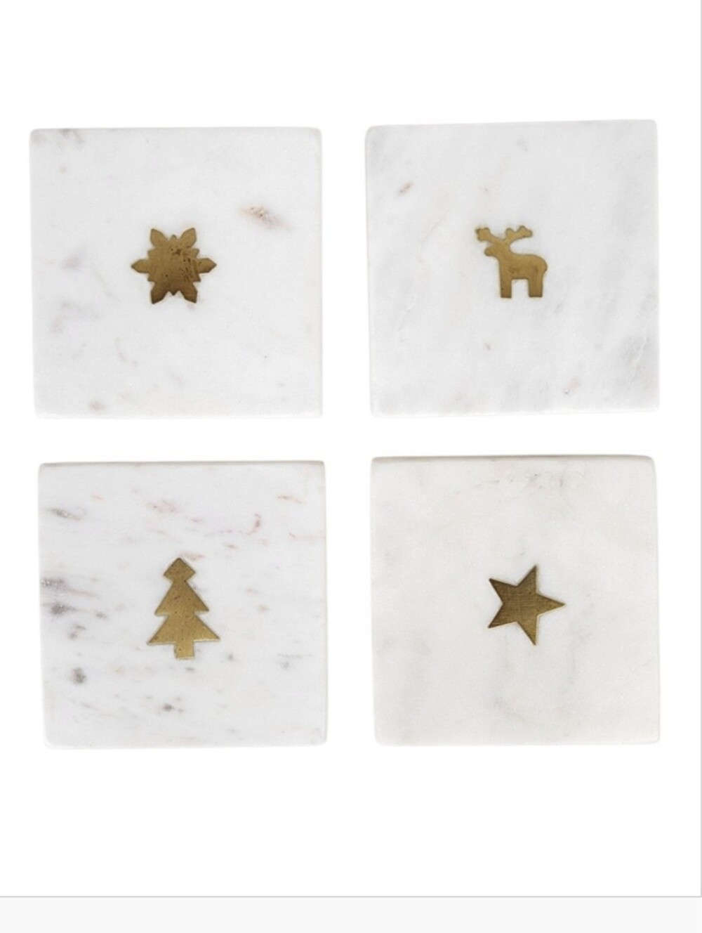 Santa Barbara Design Studio Marble Coasters Set of 4 Brass Inlay Christmas